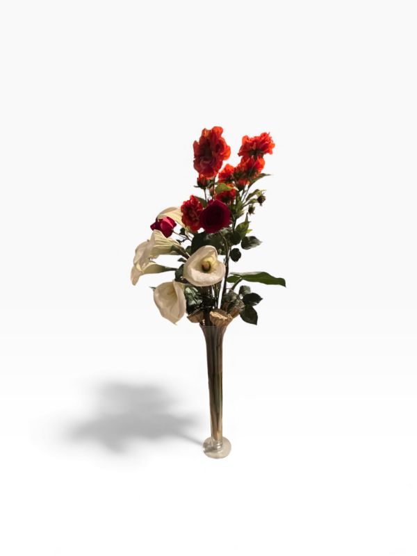 Photo 1 of GLASS VASE WITH PLASTIC FLOWERS 20” H BASE AND 44”H FLOWERS