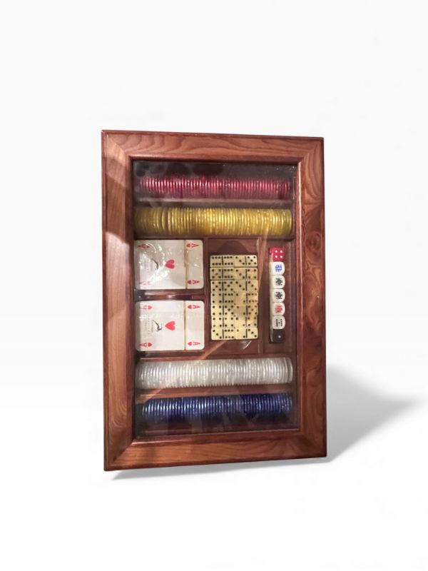 Photo 1 of AGRESTI CARD AND GAMING CHIPS SET IN WOODEN BOX WITH GLASS TOP