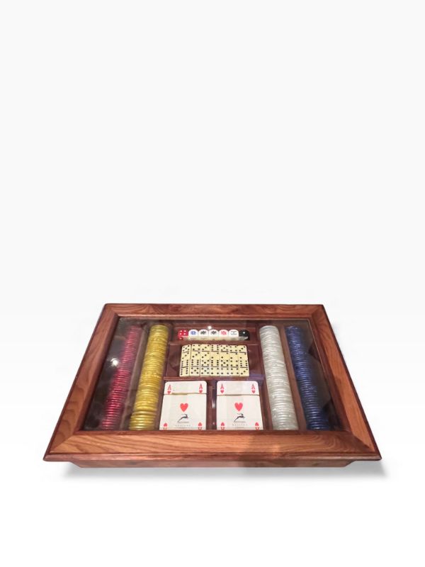 Photo 1 of AGRESTI CARD AND GAMING CHIPS SET IN WOODEN BOX WITH GLASS TOP