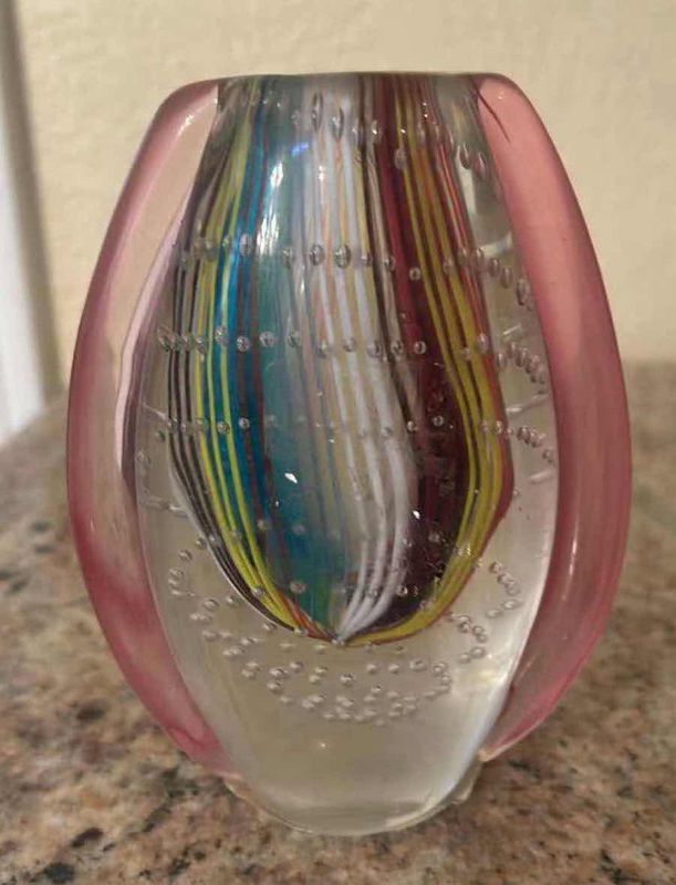 Photo 1 of 2- MURANO STYLE ART GLASS VASES H 6"