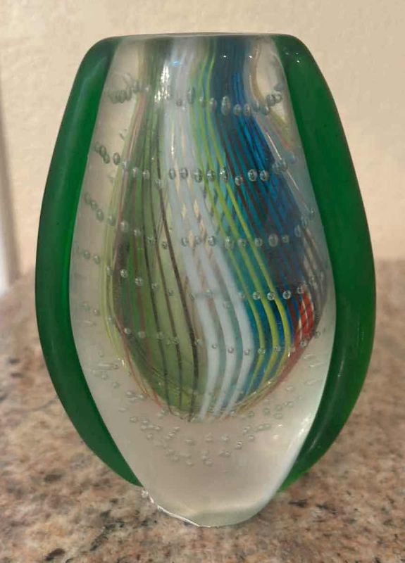 Photo 1 of 2- MURANO STYLE ART GLASS VASES H 6"