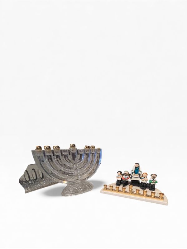 Photo 1 of ASSORTMENT OF 5 MENORAHS OF DIFFERENT MATERIALS AND SIZES