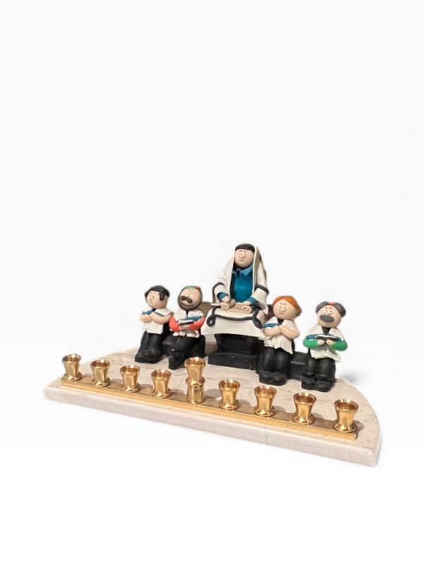 Photo 1 of ASSORTMENT OF 5 MENORAHS OF DIFFERENT MATERIALS AND SIZES