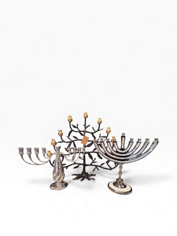 Photo 1 of 3 ASSORTED MENORAHS OF DIFFERENT SIZES AND MATERIALS