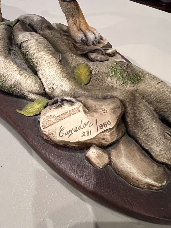 Photo 1 of CREART CAZADOR TIGER FIGURE ARTWORK ON DARK BROWN BASE 231/950 12”H X 12”W