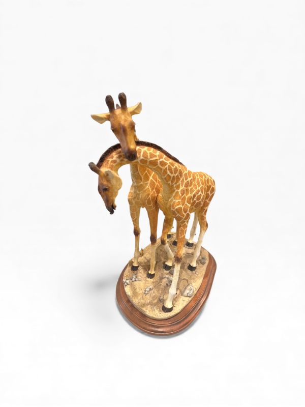 Photo 1 of CREART RESIN NECKING SIGNS GIRAFFES ON FIELD ON A BROWN WOOD BASE 91/950 15”H X 11”W