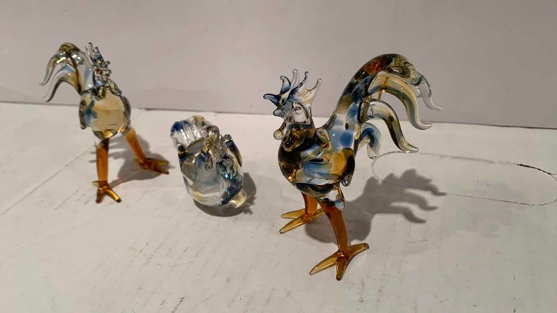 Photo 1 of 3 BLOWN GLASS ROOSTERS AND A HEN 3”