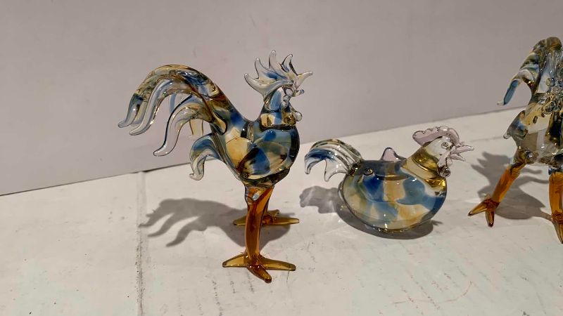Photo 1 of 3 BLOWN GLASS ROOSTERS AND A HEN 3”