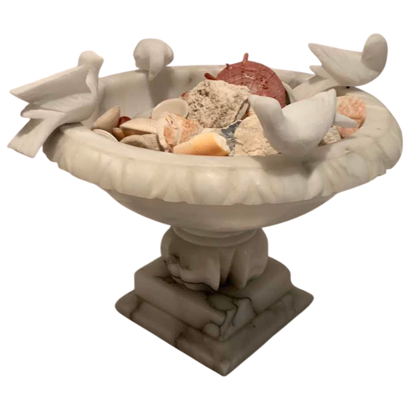 Photo 1 of ALABASTER BIRD BATH WITH SEAS SHELLS 9.5” X 8”