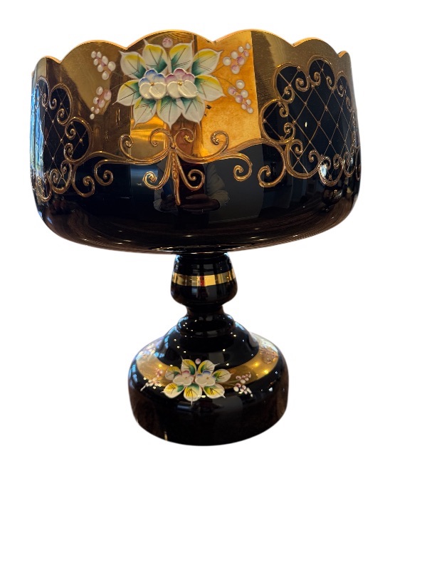 Photo 1 of COLLECTIBLESLAVIA BOHEMIAN CRYSTAL FOOTED COBALT BLUE W GOLD ACCENT BOWL/VASE D10 H8"