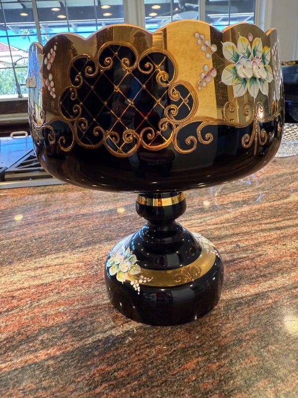 Photo 1 of COLLECTIBLESLAVIA BOHEMIAN CRYSTAL FOOTED COBALT BLUE W GOLD ACCENT BOWL/VASE D10 H8"