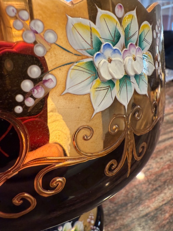 Photo 1 of COLLECTIBLESLAVIA BOHEMIAN CRYSTAL FOOTED COBALT BLUE W GOLD ACCENT BOWL/VASE D10 H8"