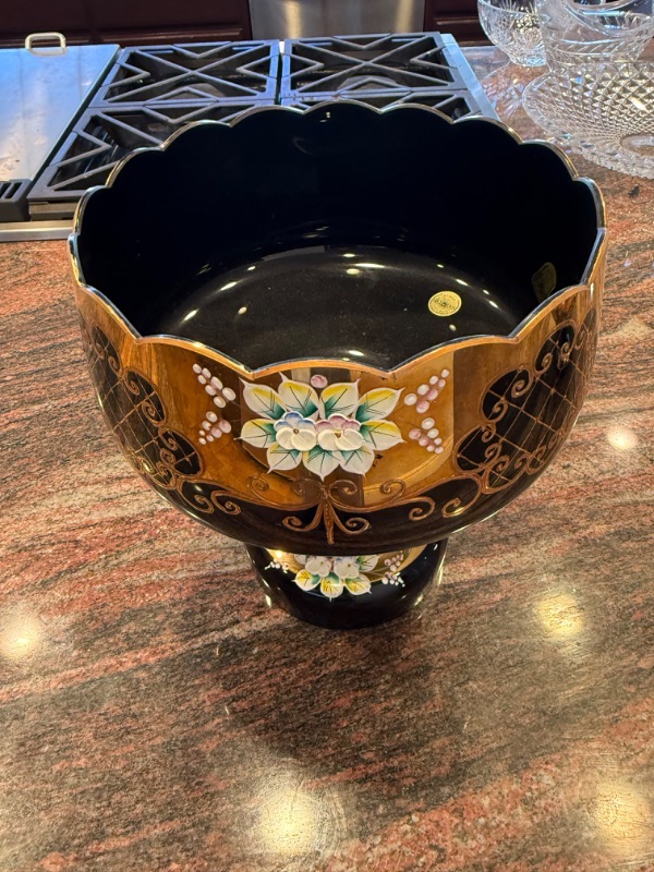 Photo 1 of COLLECTIBLESLAVIA BOHEMIAN CRYSTAL FOOTED COBALT BLUE W GOLD ACCENT BOWL/VASE D10 H8"