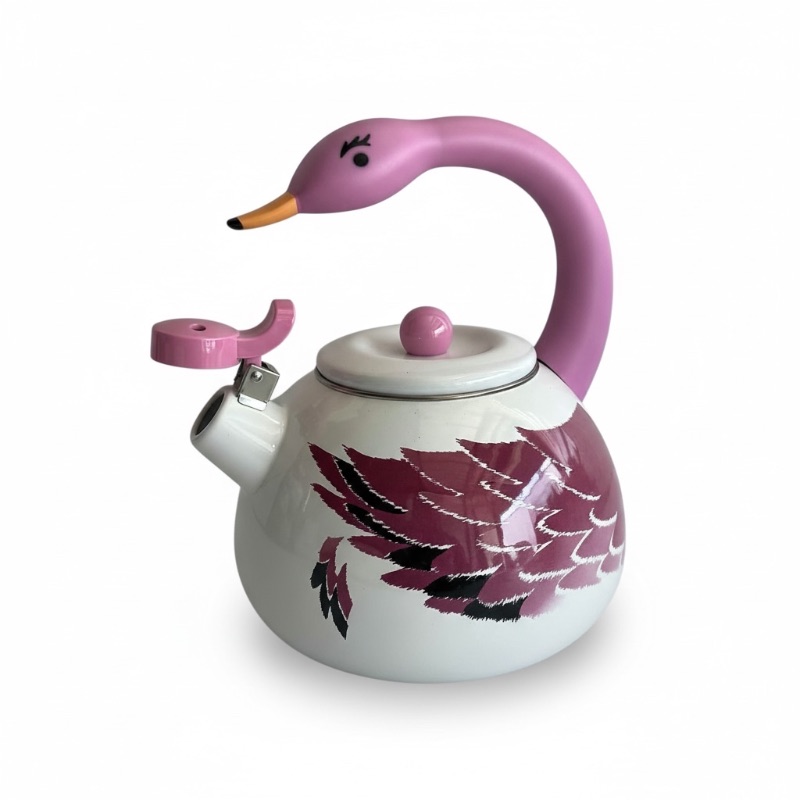 Photo 1 of SWAN PINK & WHITE ENAMEL TEA KETTLE