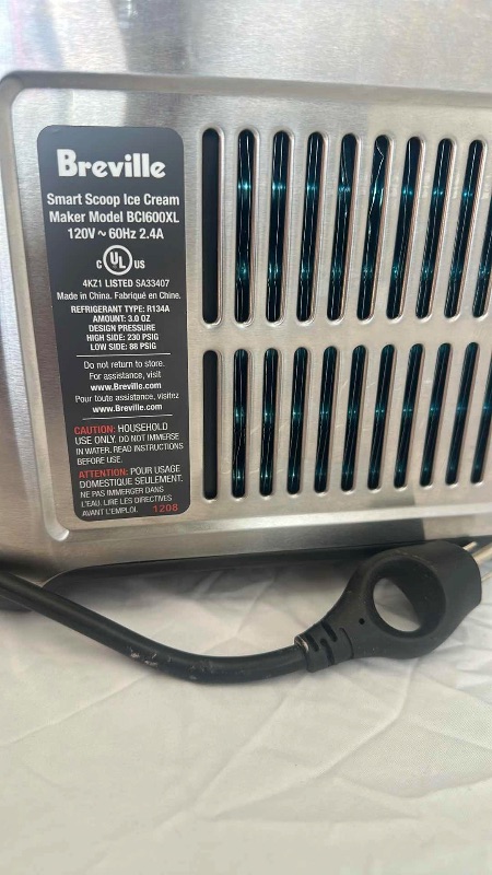 Photo 1 of BREVILLE SMART SCOOP ICE CREAM MAKER BCI600XL, BRUSHED STAINLESS STEEL