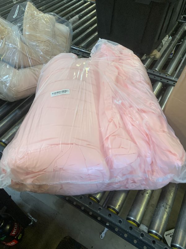 Photo 1 of Andency Pink California King Comforter Set, 3 Pieces Cal King Light Pink Ruffle Comforter, Lightweight Soft Oversized Farmhouse Shabby Chic Microfiber Bedding Set (104x96Inch)