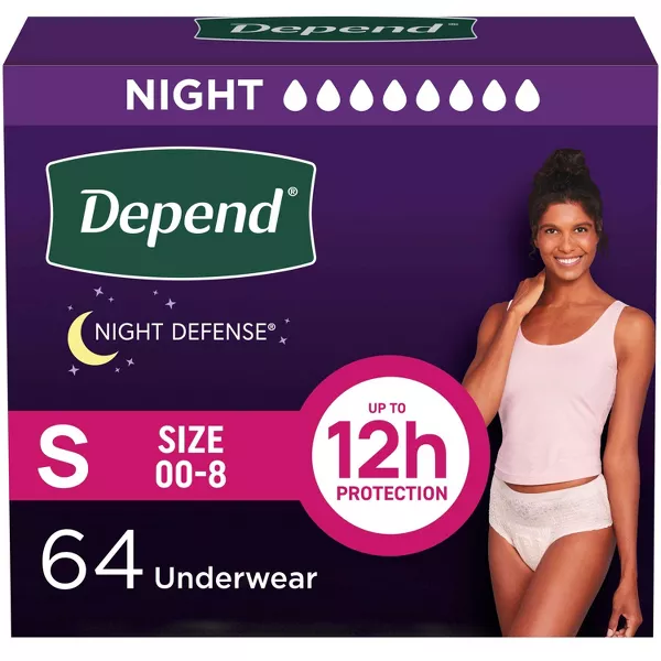 Photo 1 of 64 count Depend Night Defense Adult Incontinence Underwear for Women - Overnight Absorbency - Blush
small