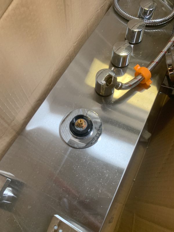 Photo 1 of ANZZI Shower Head Panel Tower, Echo Brushed Steel Stainless Steel Metal, 4 Turbo Jetted & Multi Functional, High Pressure Jet + Rainfall + Handheld Wand Attachment Combo, Wall Mount (SP-AZ022)