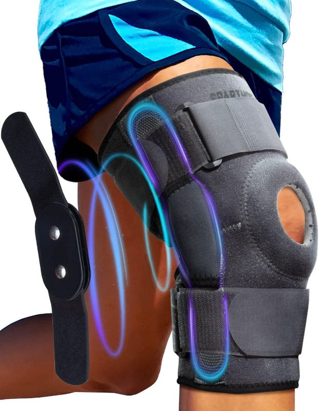 Photo 1 of Sparthos Hinged Knee Brace - Relieves ACL, MCL, Meniscus Tear, Arthritis, Tendon Pain - Open Patella Design with Dual Metal Side Stabilizers - Support for Running, For Men and Women (Large)
