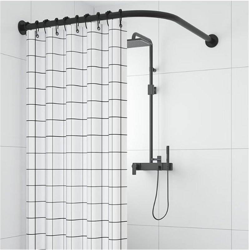 Photo 1 of L Shaped Shower Curtain Rod Adjustable, Corner Shower Rods for Bathroom Curved No Drill Extendable Telescopic Shower Curtain Tension Rod Stainless for Bathroom, Bathtub, Clothing Store