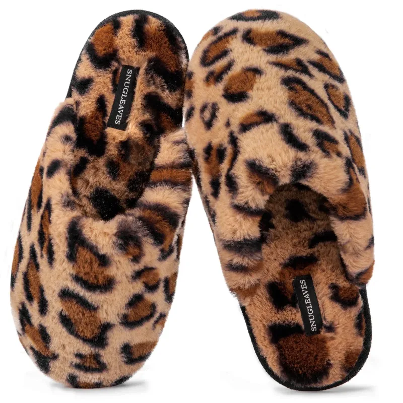 Photo 1 of Snug Leaves Women's Fuzzy House Memory Foam Slippers Cute Furry Leopard Print Faux Fur Lined Closed Toe Indoor Slides Bedroom Slip On Shoes
SZ 9-10