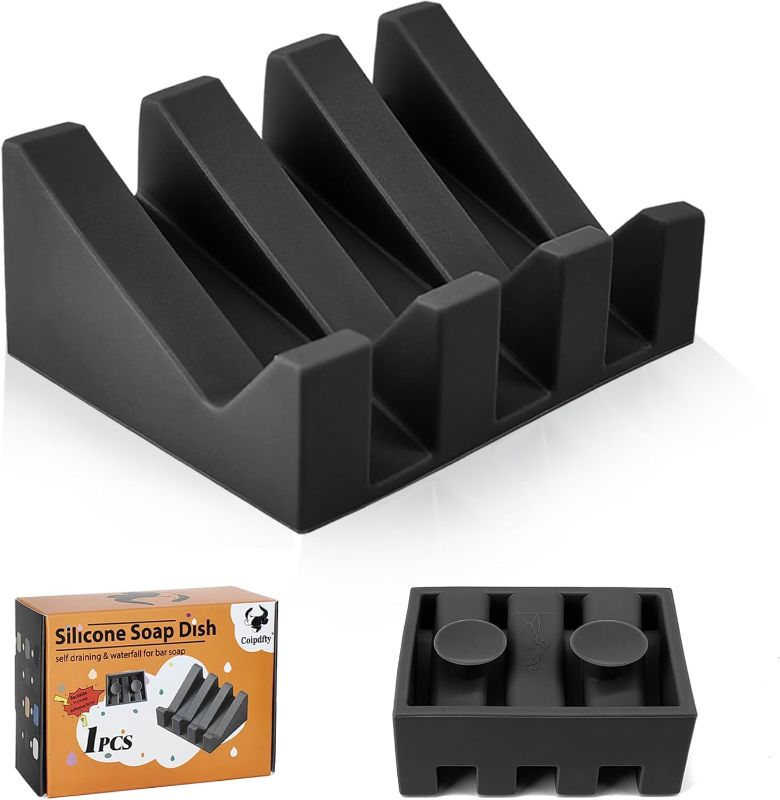 Photo 1 of Self Draining Soap Dish,Silicone Suction Cup Soap Holder, Bathroom Soap Dish for Bar Soap,Can Extend Soap Life,Bathroom, Bath Tub, Kitchen Sink (1, Black)
