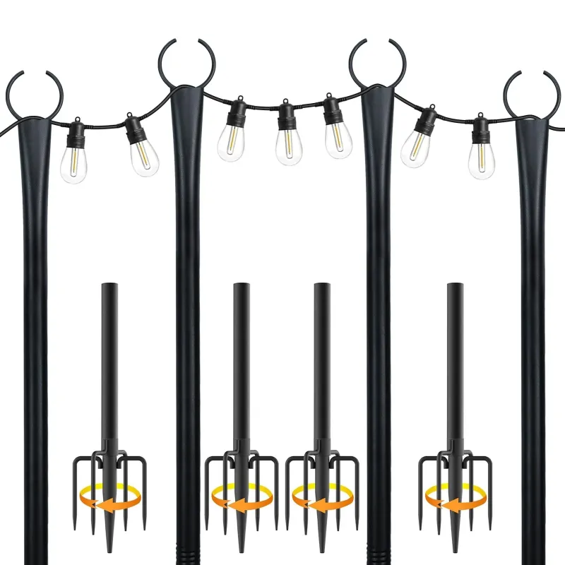 Photo 1 of 10 Ft String Light Poles for Outside, 4 Pack Heavy-Duty Metal Poles for Outdo...
