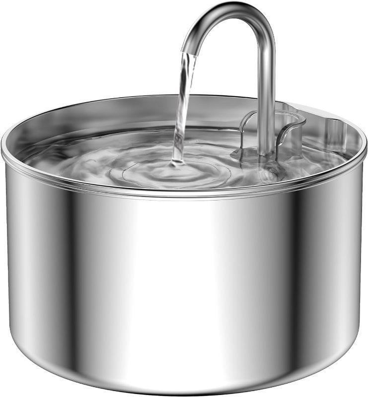 Photo 1 of Cat Water Fountain: Stainless Steel Pet Water Fountains Indoor Metal Automatic Cat/Dog Waterer Bowls Faucet Bottle Watering Pets 24/7 Running Water Dispenser for Drinking
