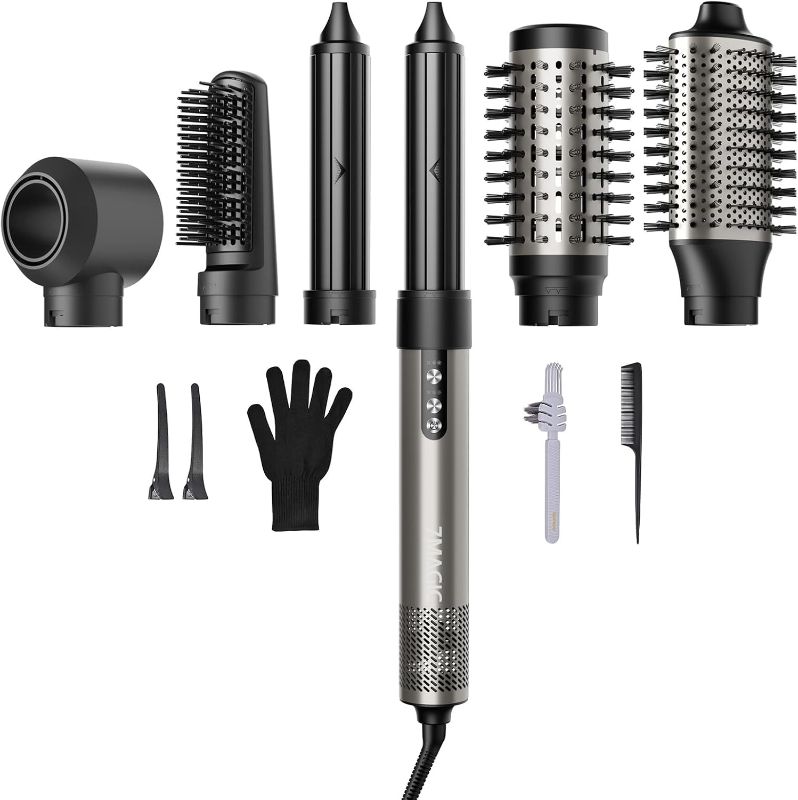 Photo 1 of 7MAGIC Hair Dryer Brush & 6 in 1 Hair Styler, Silver, 110 Volts, 1200 Watts, Ionic Technology, Fast Drying, Multi Styler for Straight, Wavy, Curly, and Coily Hair
