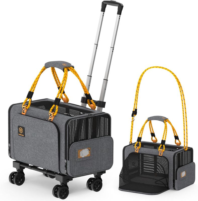 Photo 1 of PAWZIDEA Pet Carrier with Wheels, 18x11x11 TSA Airline Approved Cat Carrier for 2 Cats Under Seat, Expandable Soft-Sided Dog Carrier for Small Dogs Rolling Travel Bag with Telescopic Handle, ID Card
