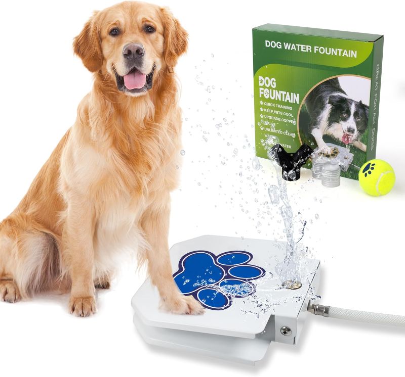 Photo 1 of BACOENG Dog Water Fountain Step On, Outdoor Pet Sprinkler for Dogs, Paw Activated Drinking Water Toy, Upgrade Copper Valve Set, Blue
