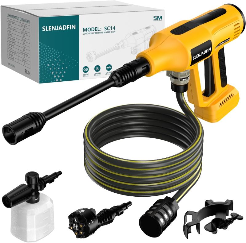 Photo 1 of Cordless Pressure Washer for Dewalt 20V Battery 700 PSI Portable Handheld Power Washer with 6-in-1 Nozzle Foam Cannon for Car Floor Fence Wall Cleaning (Battery Not Included)
