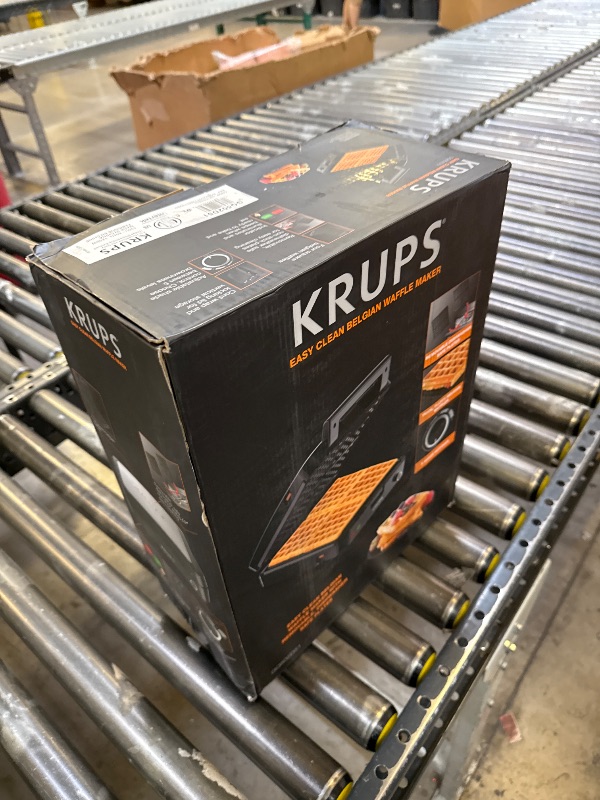 Photo 1 of KRUPS 4-Slice Belgian Waffle Maker: Stainless Steel, 5 Browning Levels, Audible Ready Beep, Removable Plates, 1200W, Silver/Black - Perfect for Family Breakfasts