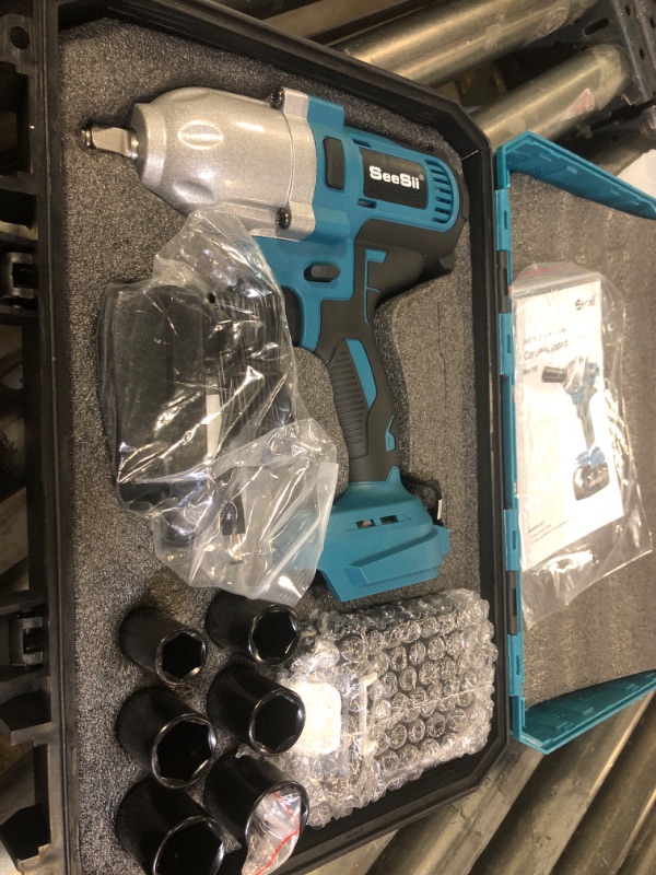Photo 1 of Seesii Impact Wrench 665 FT-LBS(900N.m) 3300IPM 1/2 Impact Gun High Torque Electric Cordless Impact Wrench with 21V 1x4.0Ah Battery 6 Sockets and Case for Home Car Truck Tire Lug Nut Removal Tool Set