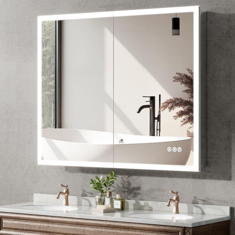 Photo 1 of 40"x32" Medicine Cabinet Mirror, LED Lighted Medicine Cabinet with Electrical Outlet?USB, Anti-Fog, 3 Colors Temperature Stepless Dimmable, Aluminum Cabinet for Storage and Mordern Decor