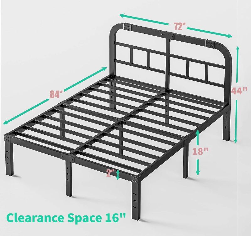 Photo 1 of ZIYOO California King Bed Frame with Headboard 18 inch High Heavy Duty Steel Slat with 1500lbs Support, Easy Assembly, Noise Free-Black