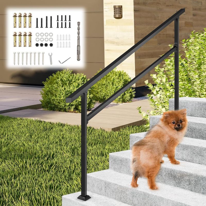Photo 1 of Hand Rails for Outdoor Steps, Adjustable 3 Step Handrail, Indoor Stair Railing Kit, Black Railings for Outdoor Steps, Handrails for Seniors for Porch Railing, Deck Hand Rail(1-5 Step)
