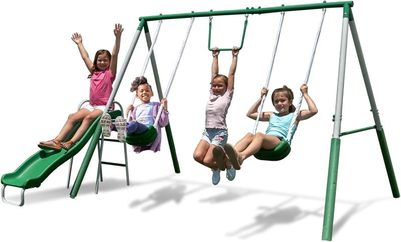 Photo 1 of Parts only----Sportspower Amazon Exclusive My 1st Metal Outdoor Kids Swing Set with Slide, Green/White