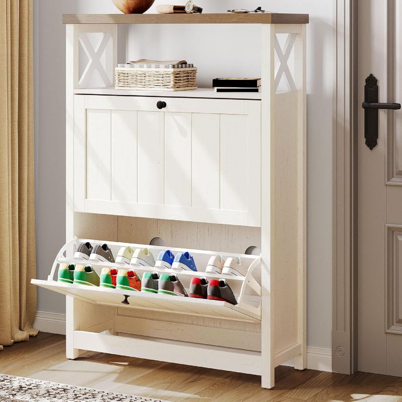 Photo 1 of YITAHOME Shoe Cabinet with 2 Flip Drawers, Entryway Shoe Storage Cabinet with Open Shelves, Free Standing Hidden Shoe Rack Storage Organizer for Entryway/Hallway/Closet,  