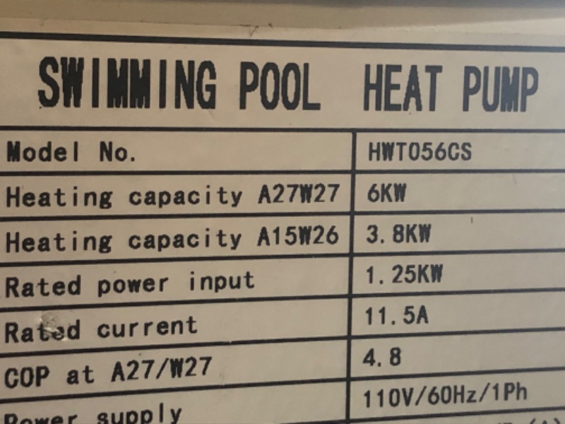 Photo 1 of 20,000 BTU Swimming Pool Heat Pump - for Above and In Ground Pools and Spas, 5.6kW Electric Swimming Pool Heater Pump with Titanium Heat Exchanger, 110V~120V/ 60Hz, Up to 4200 Gallons