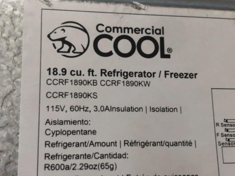 Photo 1 of Commercial Cool 18.9 Cu. Ft. French Door Refrigerator, 33 Inch Wide Refrigerator with 2 Bottom Mount Freezer Drawers, Frost Free, LED Lighting, Digital Temperature Control, CCRF1890KB, 
