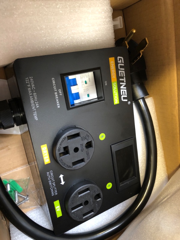 Photo 1 of GUETNEU NEMA 14-50R (4 Prong) Dryer Splitter with Breaker - 240V Dryer Splitter for EV, NEMA 14-30 to 14-50 Auto Switch for Dryer & EV,Fast Charge for 2 EVs, Prioritizing Left-Side Power Supply