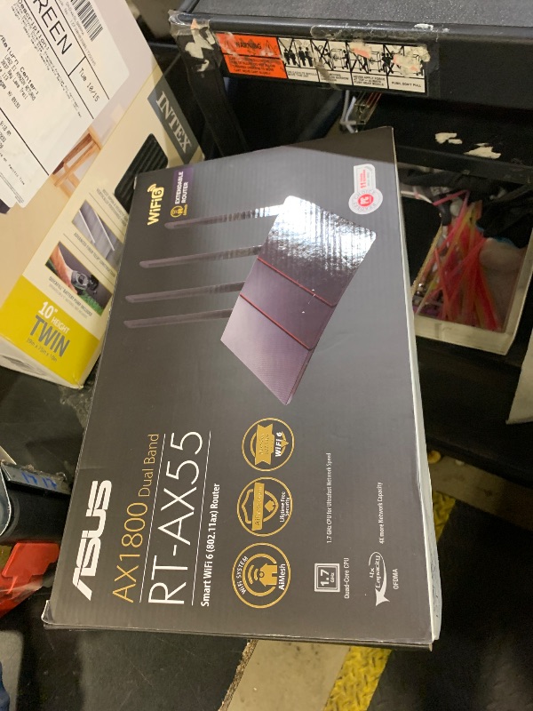 Photo 1 of ASUS RT-AX55 AX1800 Dual Band WiFi 6 Gigabit Router, 802.11ax, Lifetime internet security, Parental Control, Mesh WiFi support, MU-MIMO, OFDMA, 4 Gigabit LAN Ports, Beamforming