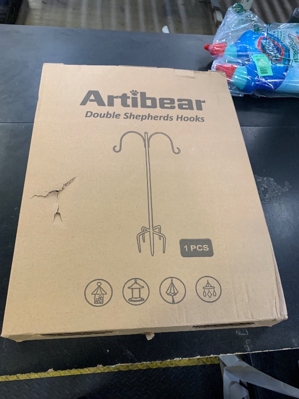 Photo 1 of Artibear Double Shepherd Hooks for Outdoor, 92" Heavy Duty Bird Feeder Hangers Garden Hooks with 5-Prong Base, Outside Hanging Pole for Plant Baskets, Solar Light Lanterns, Wind Chimes, 1 Pack