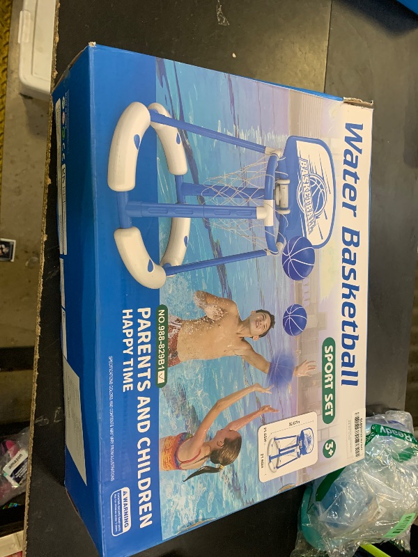 Photo 1 of Pool Basketball Hoop Poolside with backbroad, Floating Pool Toys with 4 Basketballs/ 4 Water Balloons/Pump, Outdoor & Indoor Basketball Hoop for Kids and Adults, Blue