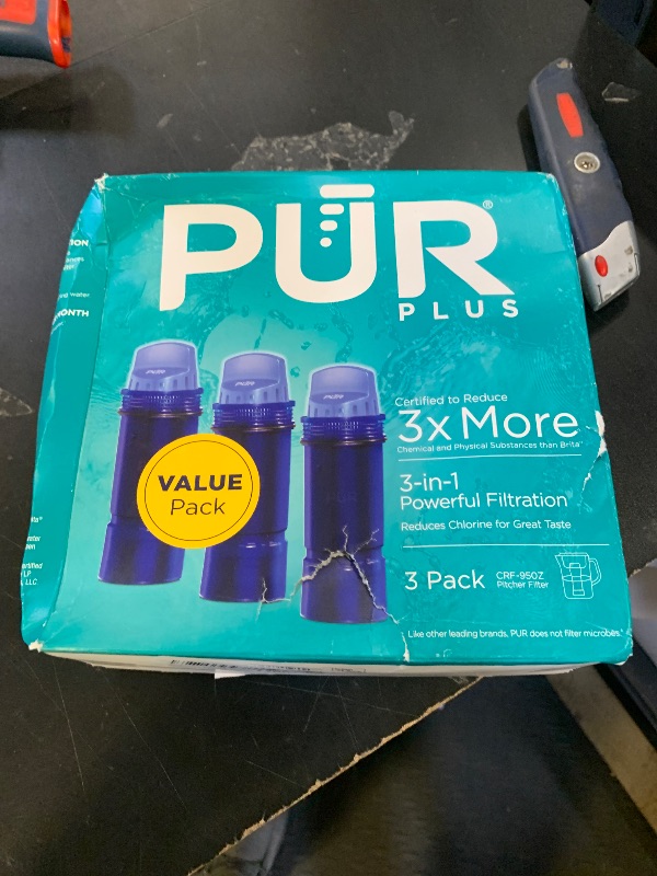 Photo 1 of PUR PLUS Lead Reducing Water Pitcher and Dispenser Replacement Filter, Value Pack, 6-month Supply, Compatible with all PUR Pitchers and Dispensers, Blue, 3 Count, PPF951K3