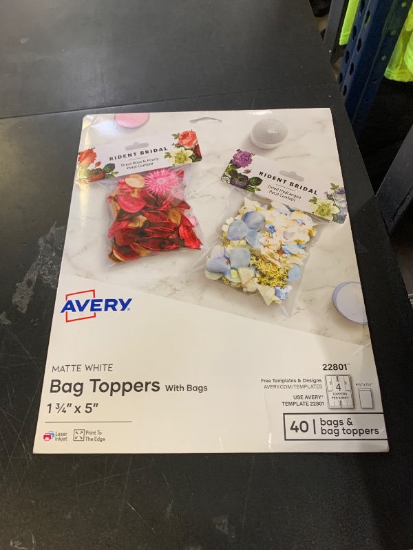 Photo 1 of Avery Printable Bag Toppers for Laser & Inkjet Printers, Bags Included, 1.75" x 5", Pack of 40 (22801)