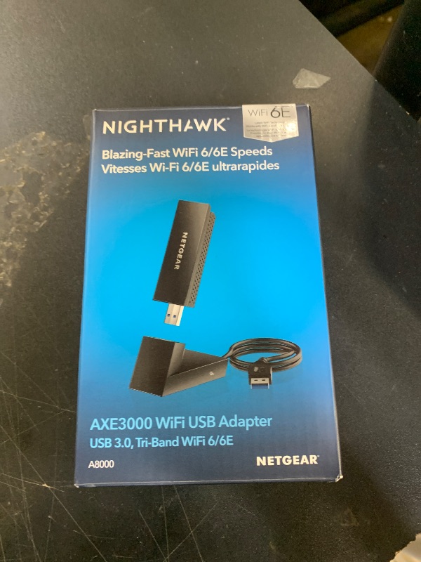 Photo 1 of NETGEAR Nighthawk WiFi 6E USB 3.0 Adapter (A8000) - AXE3000 Tri-Band Wireless Gigabit Speed (Up to 3Gbps) - New 6GHz Band – Works with Any WiFi 6 or 6E Router Or Mesh System - for Windows PC