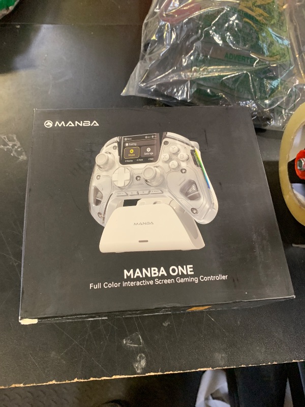 Photo 1 of ManbaOne Interactive Screen Wireless Gaming Controller for PC/Switch/Switch 2/iOS/Android,Hall Effect Stick & Trigger,RGB Lighting,Remappable Buttons,1800mAh with Charging Dock (White)