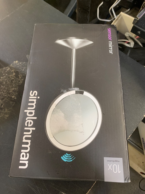 Photo 1 of simplehuman Sensor Mirror, 5" Round Rechargeable Mini Travel Makeup Mirror, 10x Magnification, Brushed Stainless Steel